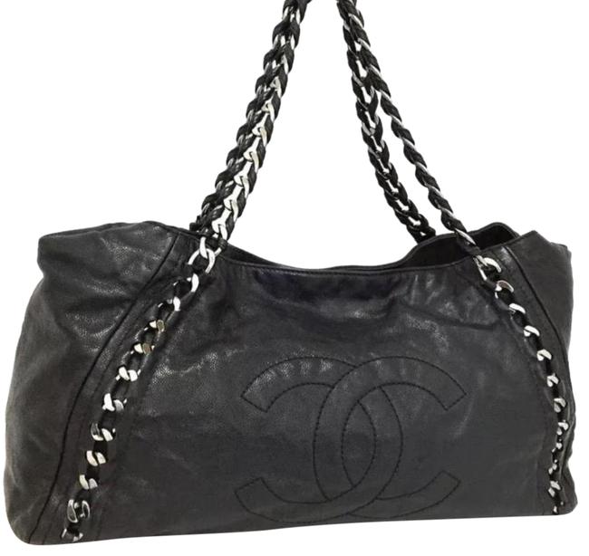 Chanel East West Bag Large Glazed Caviar Black Leather Tote