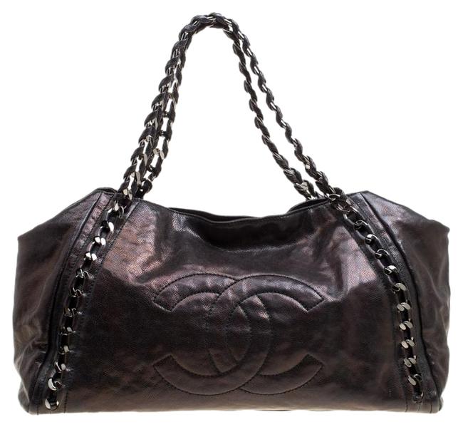 Chanel East West Metallic Modern Chain Brown Leather Tote