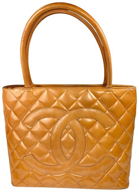 Chanel Enamel Satchel Peach Leather Tote