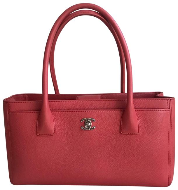 Chanel Cerf Executive Cc Logo Silver Hardware Coral Pink Leather Tote