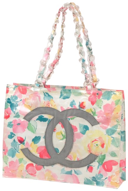 Chanel Extra Large Floral Chain Cc Logo Beach 235937 Multicolor Vinyl Tote