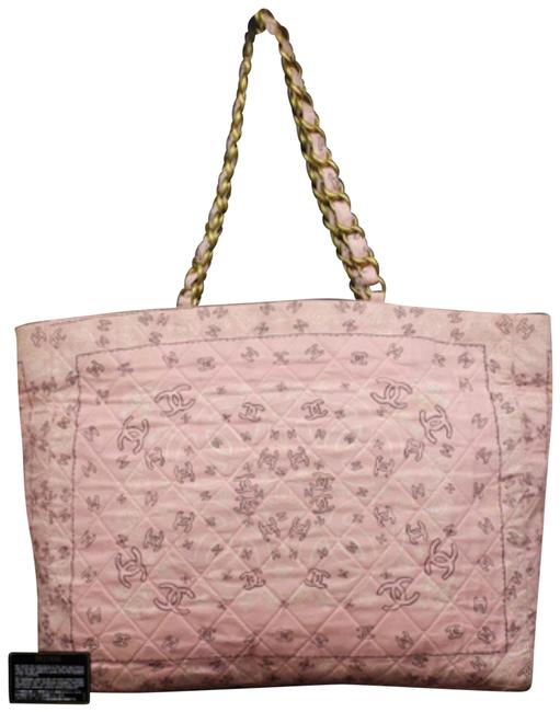 Chanel Extra Large Quilted Kaleidoscope Cc Logo Chain 232846 Pink Cotton Tote