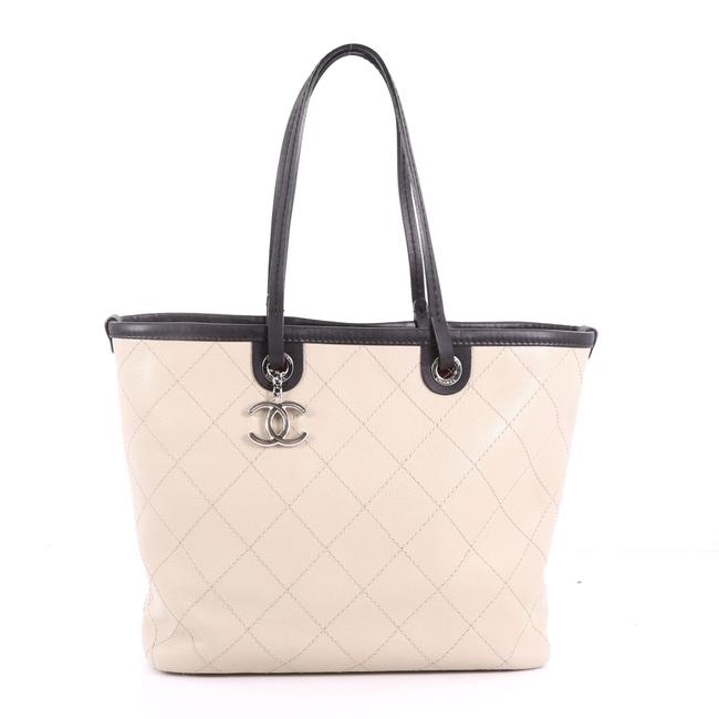 Chanel Fever Quilted Caviar Small Beige Leather Tote
