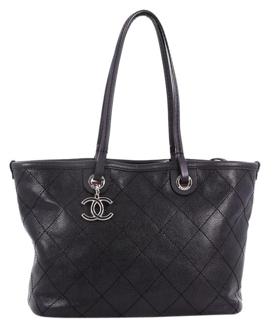 Chanel Fever Quilted Caviar Small Black Leather Tote