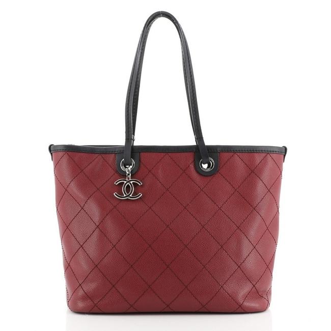 Chanel Fever Quilted Caviar Small Red Leather Tote