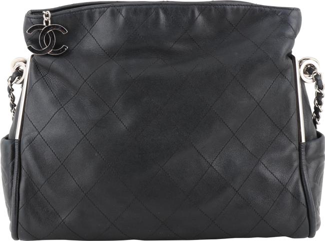 Chanel Fold Over Black Lambskin Leather Tote