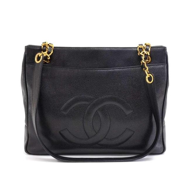 Chanel Front Cc Logo Black Leather Tote