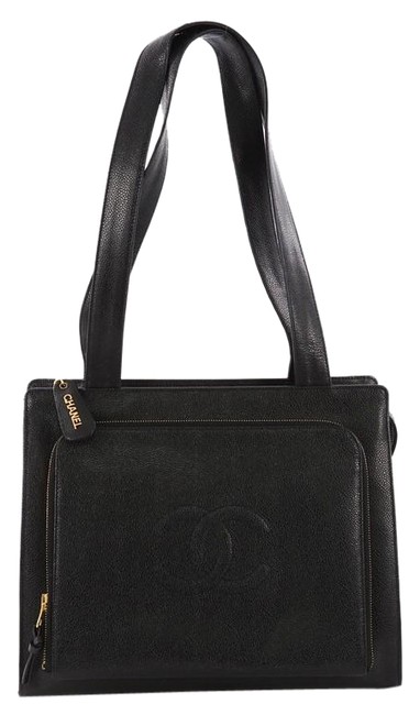 Chanel Front Pocket Caviar Medium Black Leather Tote