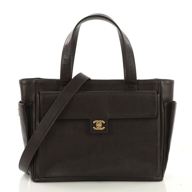 Chanel Front Pocket Medium Caviar Brown Leather Tote