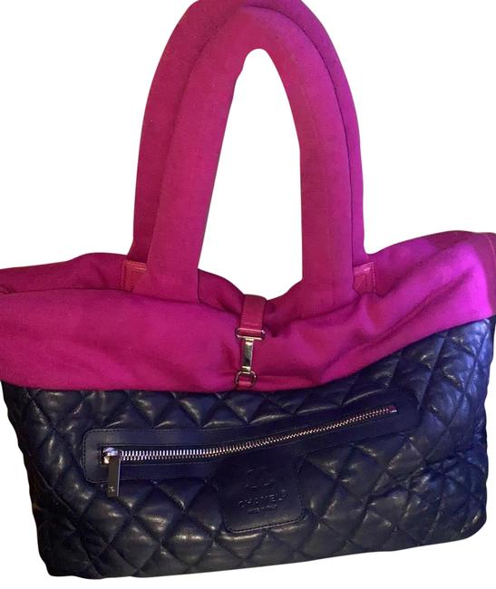 Chanel Fuchsia and Navy Blue Leather Tote