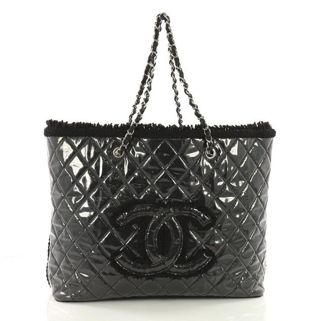 Chanel Funny Tweed Quilted Large Black Vinyl Tote