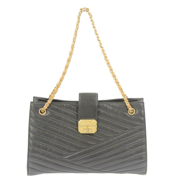 Chanel Gabrielle Chevron Black Leather Tote