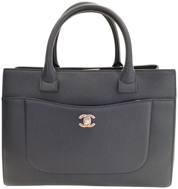Chanel Grained Calfskin Medium Neo Executive Shopper Navy Leather Tote
