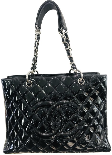 Chanel Grand Shopping Gst Black Patent Leather Tote