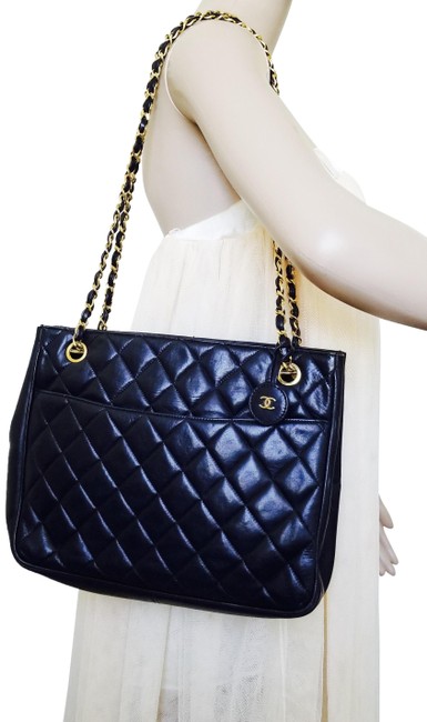 Chanel Great Conditions Quilted Gold Chain Black Lambskin Tote