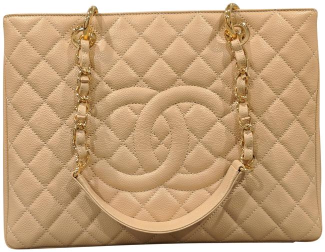 Chanel Gst Beige Caviar Leather Tote