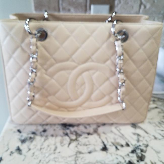 Chanel Gst Beige with Silver Hardware Caviar Leather Tote