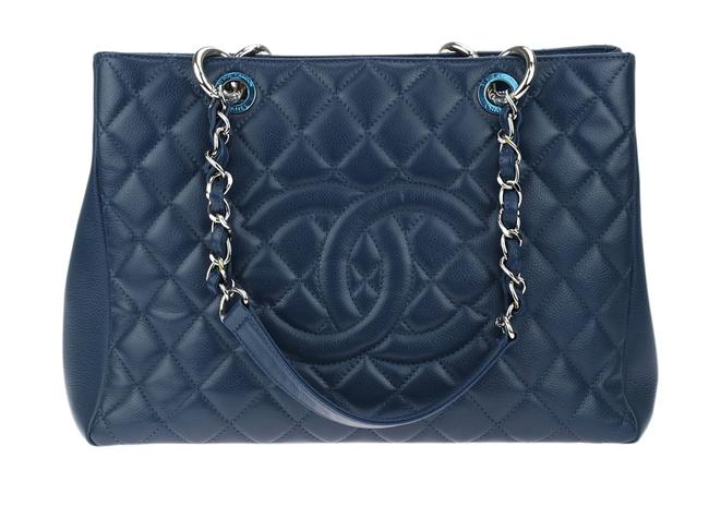 Chanel Bag Gst Grand Shopper Blue Caviar Leather Tote