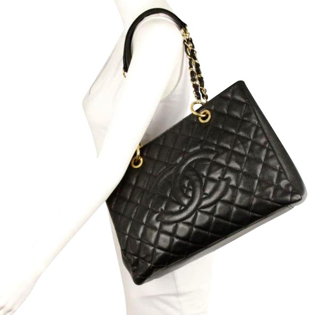Chanel Bag Gst Quilted Black Caviar Leather Tote