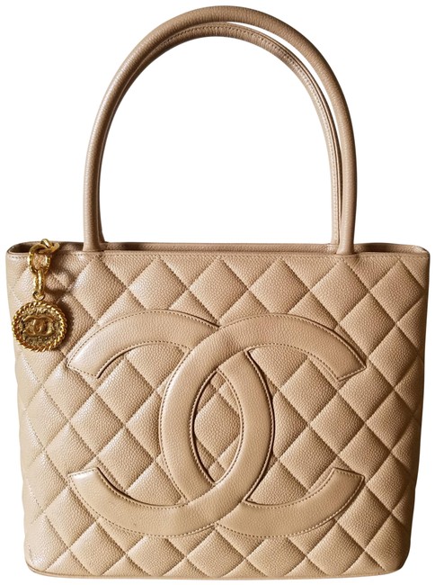Chanel Handbag Classic Medallion Beige Caviar Leather Tote