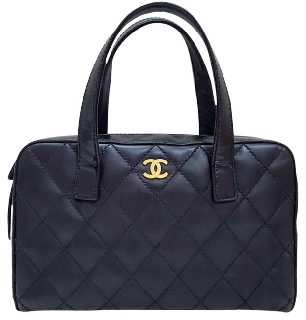 Chanel Hobo Bag Wild Stitch Surpique Handbag Black Leather Tote