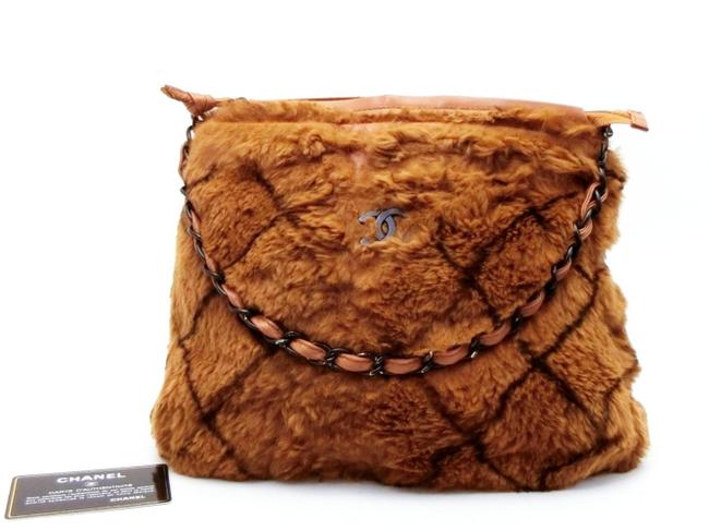 Chanel Hobo Quilted Chain 231077 Brown Rabbit Fur Tote