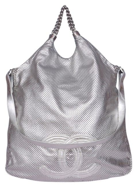 Chanel Rodeo Drive Hobo Silver Perforated Leather Tote