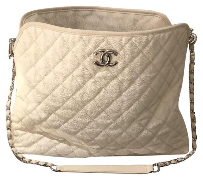 Chanel Hobo Bag Silver Hardware Off White Leather Tote