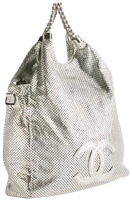 Chanel Hobo Silver Perforated Leather Tote