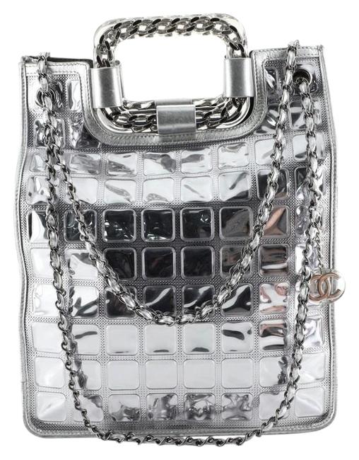 Chanel Ice Cube Shopper Quilted Gray Vinyl Tote