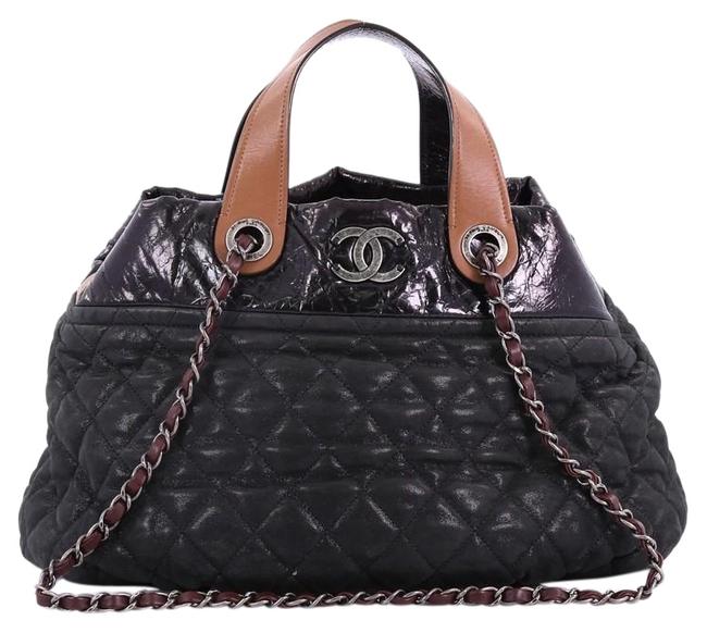 Chanel In The Mix Quilted Iridescent Medium Black Calfskin Leather Tote