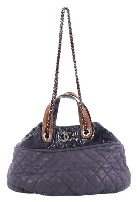 Chanel In The Mix Quilted Iridescent Medium Navy Blue Calfskin Tote