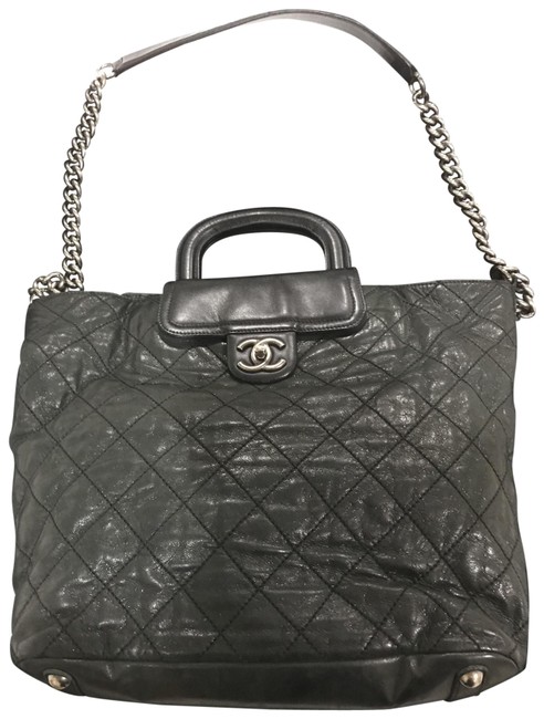 Chanel Iridescent Quilted Black Lambskin Leather Tote