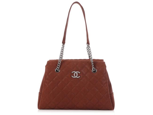 Chanel Lady Pearly Iridescent Quilted Soft Caviar Marron Brown Leather Tote