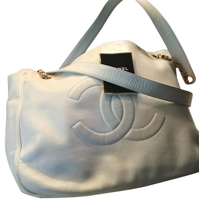 Chanel Lambskin Large Cc White Leather Tote