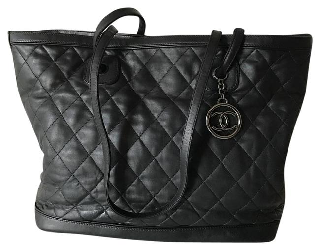 Chanel Large Black Calfskin Leather Tote