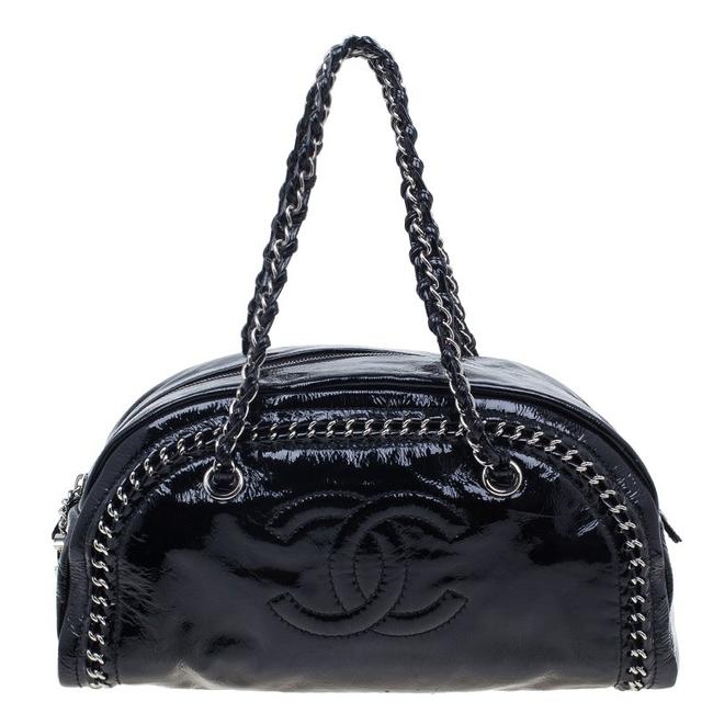 Chanel Large Chains Cc Black Patent Leather Tote