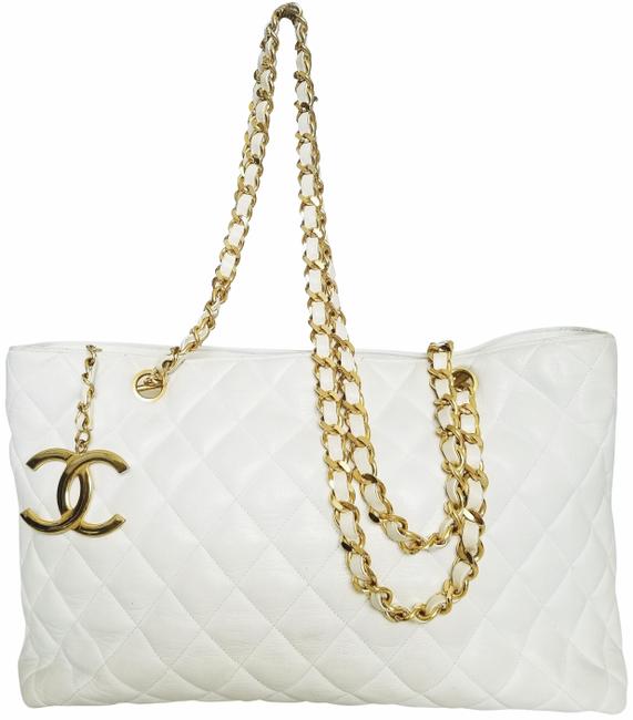 Chanel Large Gold Chain White Lambskin Tote