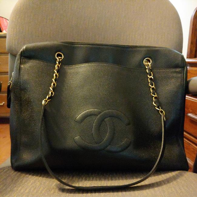 Chanel Large Handbag Black Leather Tote