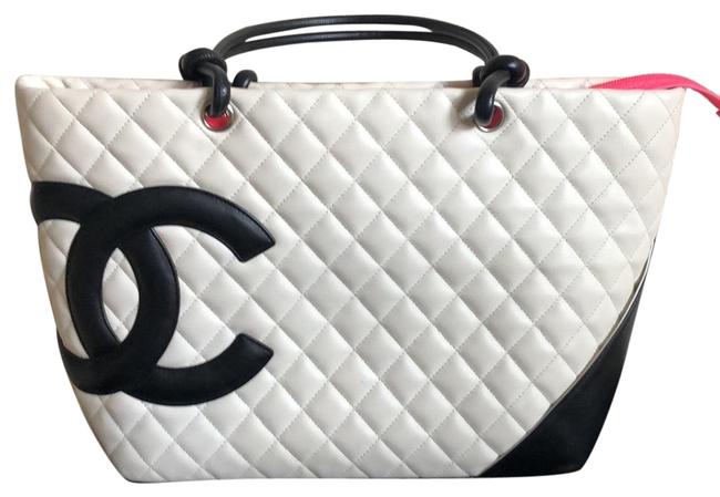 Chanel Large Logo BlackCream Leather Tote