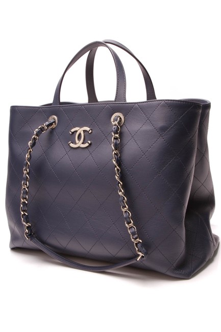 Chanel Large Shopping Navy Blue Calfskin Leather Tote