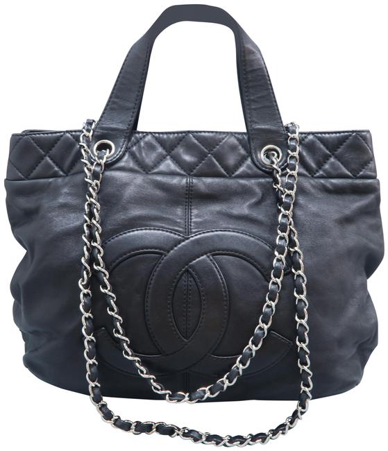 Chanel Large Trianon Black Calfskin Leather Tote