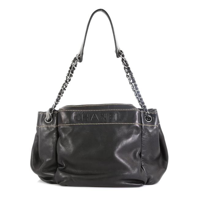 Chanel Lax Accordion Medium Black Leather Tote