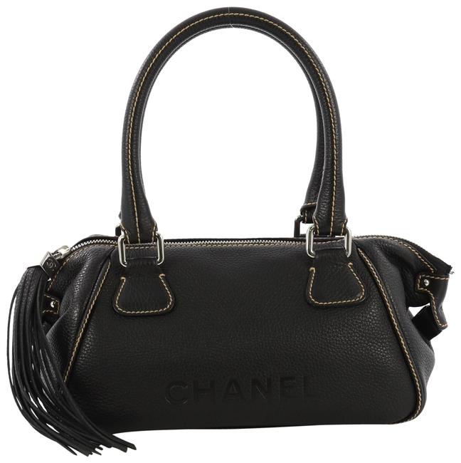 Chanel Lax Tassel Pebbled Medium Black Leather Tote