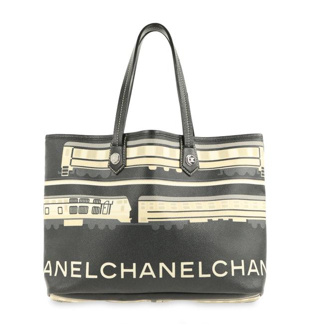 Chanel Le Train Shopping Black Coated Canvas Tote