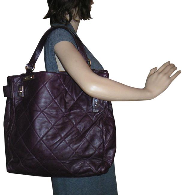 Chanel Leather Lap Top Dark Burgundy Tote