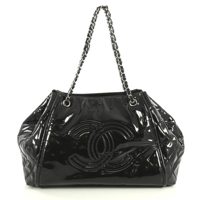 Chanel Lipstick Accordion Patent Large Black Vinyl Tote