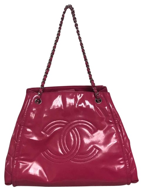Chanel Lipstick Ligne Accordion Dark Pink Patent Leather Tote