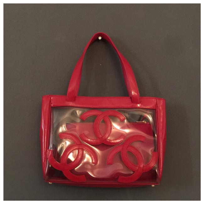 Chanel Bag Logo &amp; Vinyl Red Patent Leather Tote