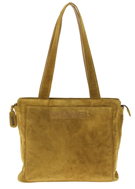 Chanel Logo Brown Suede Leather Tote